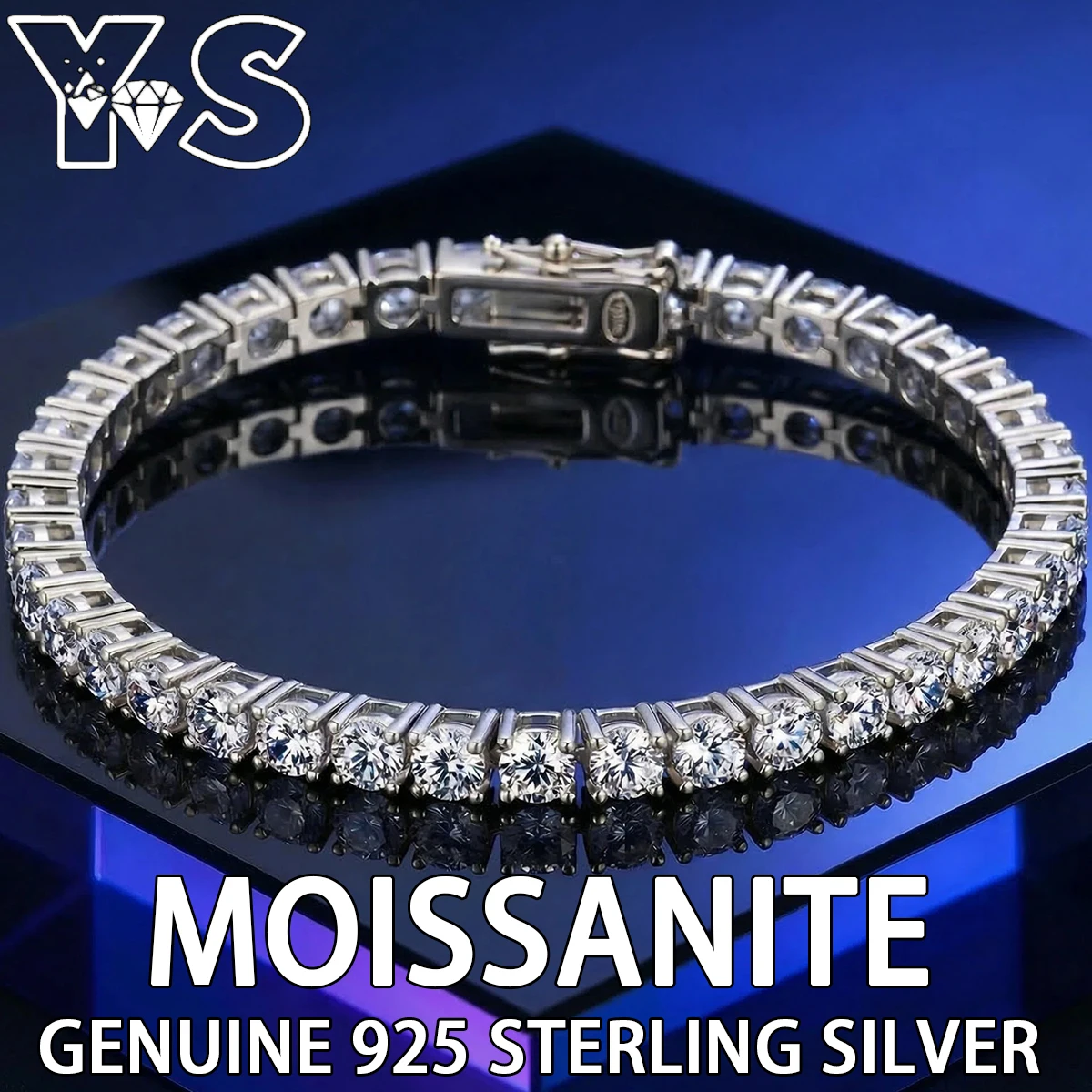 

Серебряный теннисный браслет S925 с муассанитом, 4 мм, с круглыми камнями, вставками на зубцах, сверкающий, в стиле Ins, роскошное ювелирное украшение для женщин, свадебный подарок