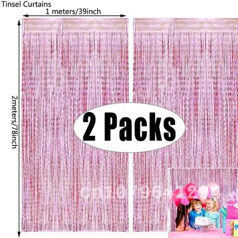 

2023 Happy New Year 2022 Merry Christmas Eve Party Backdrop Decorations For Home Ornaments - 2Pack Metallic Fringe Tinsel Curta