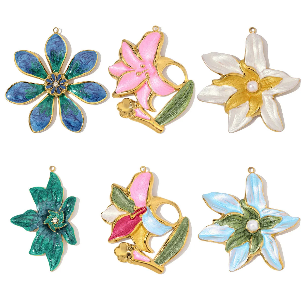 3pcs/Lot Stainless Steel Morning Glory DIY Earring Charms Lily of the Valley Necklace Pendants Woman Flower Jewelry Wholesale