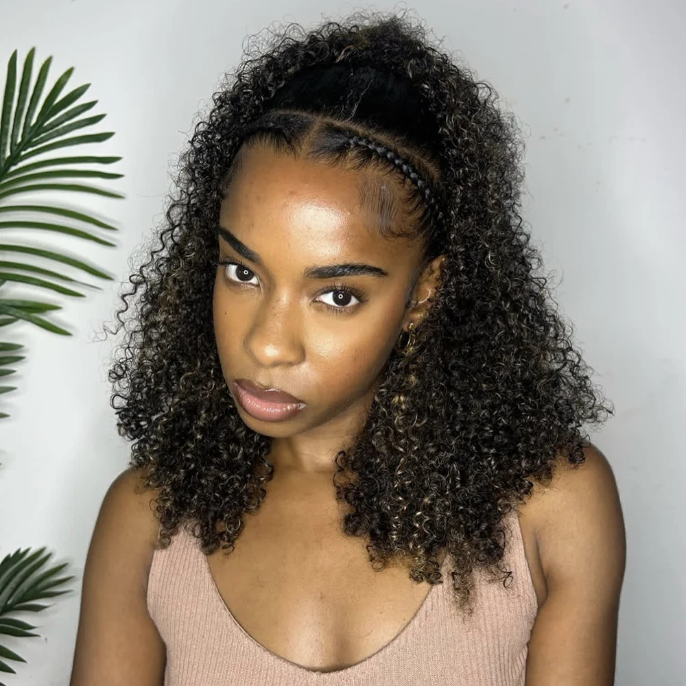 

3 в 1, кудрявый вьющийся полупарик из натуральных волос с шнурком, бесшовный зажим, бесклеевая повязка на голову, парик, естественный вид, дышащий парик