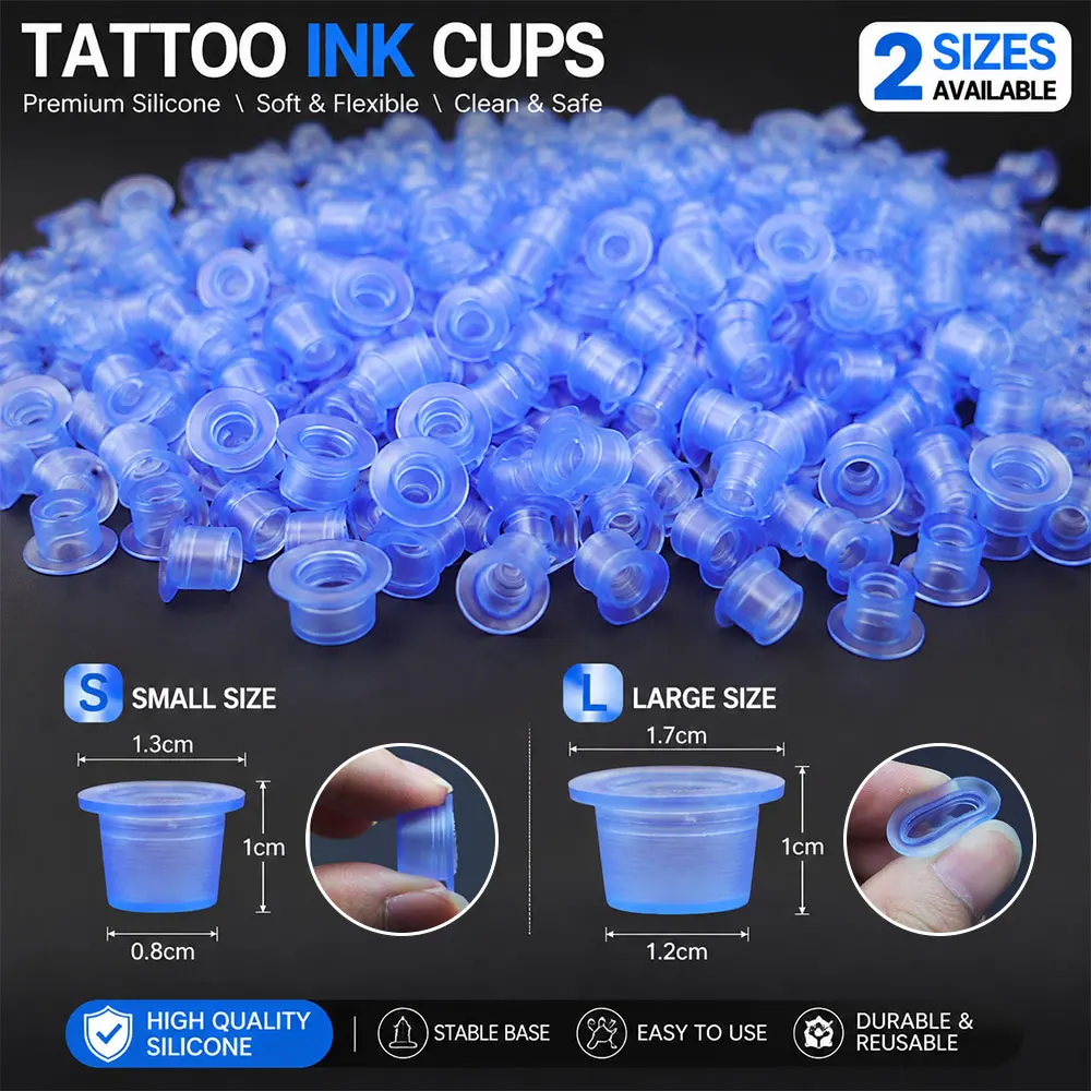 Blue Silicone Tattoo Ink Cups 2 Sizes Available Small Large Pigment Cups Durable Disposable Ink Caps for Tattoo Inks Accessories