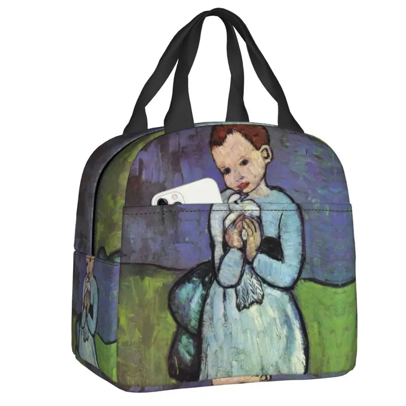 Custom Child Holding A Dove Lunch Bag Men Women Pablo Picasso Painting Thermal Cooler Insulated Lunch Box for Kids School