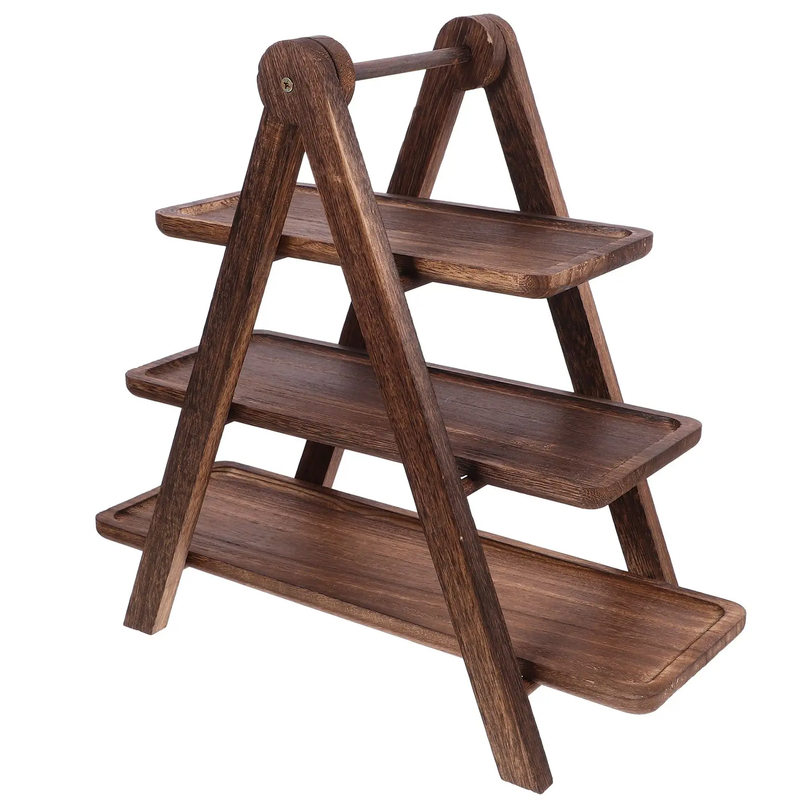 

Wooden Storage 3 Wood Trays Serving Tray Layers Tray Stand Kitchen Shelf Food Preparation Multi-layer Organization Decorative