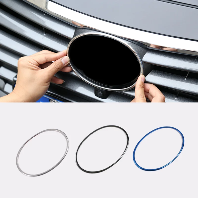 

Front Logo Ring Circle Frame Trim Cover Sticker black Stainless Steel brushed Car Styling For Toyota Camry 2018 2019 Accessories