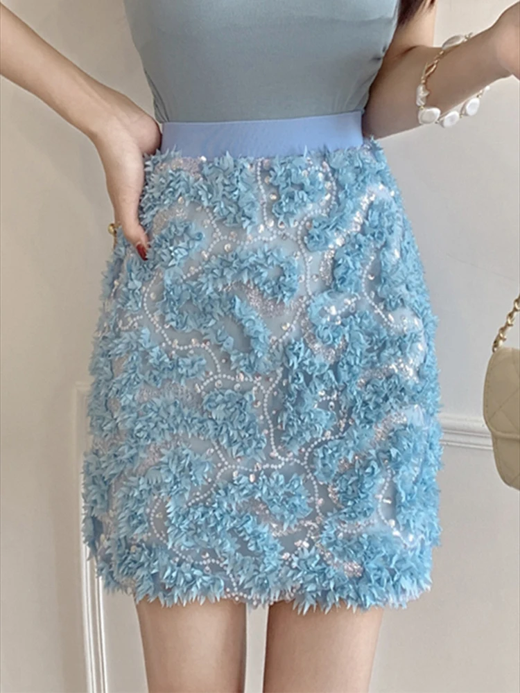 Korean style sequined midi skirt for women 2025 new style fashionable slimming A-line skirt temperament hip hugging skirt