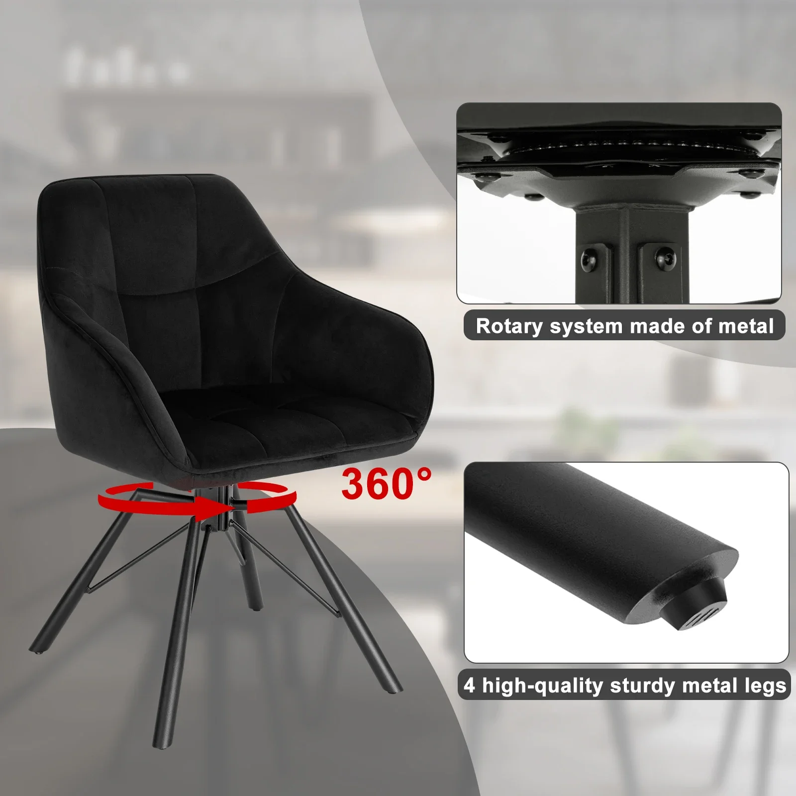 WOLTU 2 Stück/Set gepolsterter, bequemer Küchenstuhl, drehbarer Esszimmerstuhl mit Armlehnen und Rückenlehne für Restaurant, Wohnzimmer, Zuhause – Detail 26