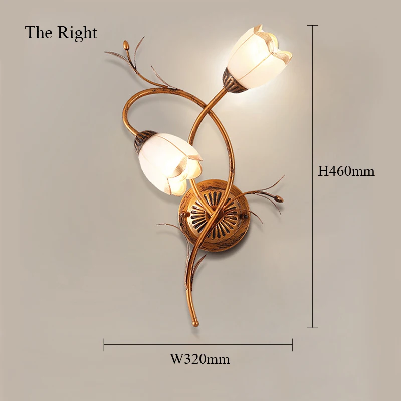 American Style Countryside Flower Shop Restaurant Led Wall Lamp European Retro Iron Bedroom Living Room Decorative Sconce Light