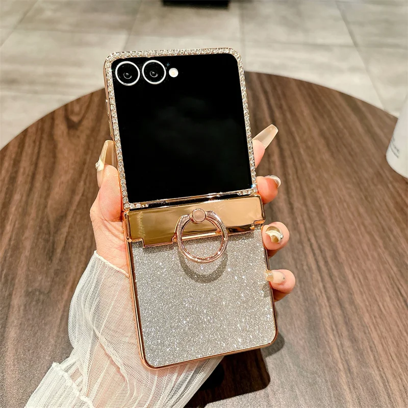 

Luxury PhoneCase For Samsung Galaxy Z Flip 6 5 4 3 5G ZFlip7 FE Z Flip 7 with Glitter Diamond and Ring holder fashion phoneCover