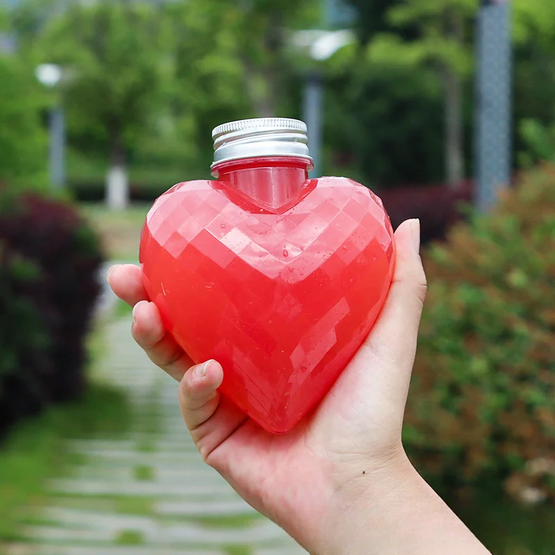 10pcs Internet Celebrity Disposable Milk Tea Cup Bottle 10.14oz Cute Juice Drink Bottle Heart-shaped Takeaway Commercial Bottle