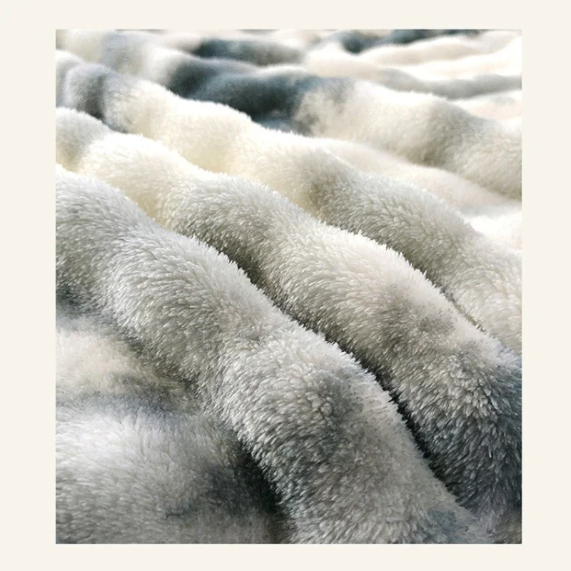 Light Luxury Imitation Rabbit Fur Blanket Color Blocking Tie Dye Velvet Bubble Blankets Warm and Soft Bed Sheets Universal Quilt