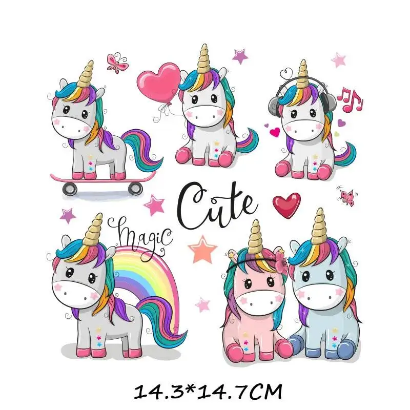 Iron On Cut Animal Patch Set For Children\'s Clothing DIY T-shirt Patch Heat Transfer Vinyl Unicorn Patch Hot Press Sticker