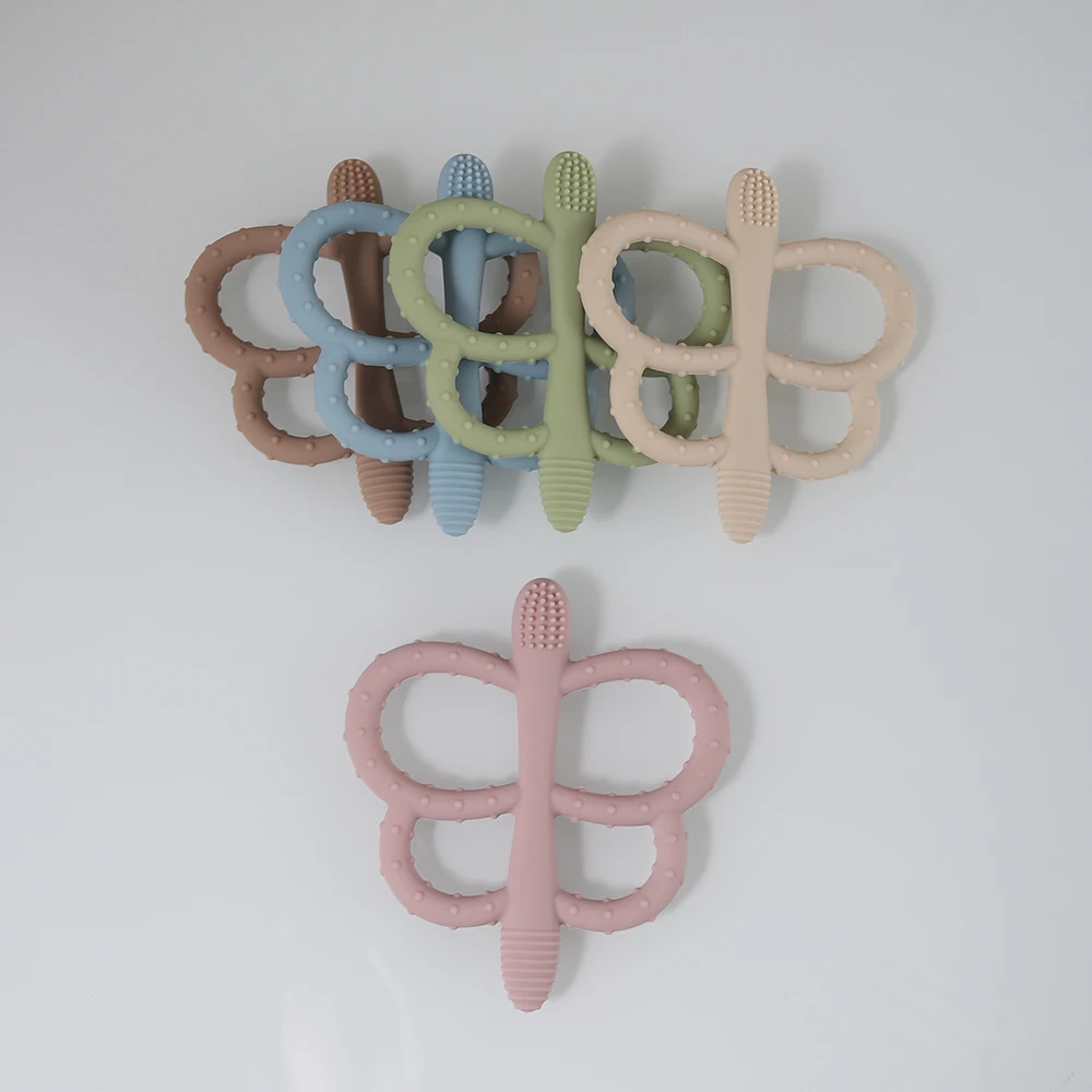 

Cute Baby silicone butterfly teether Food Grade Safe Teether cute cartoon tooth brush ease teeth pain Toy Teething gift