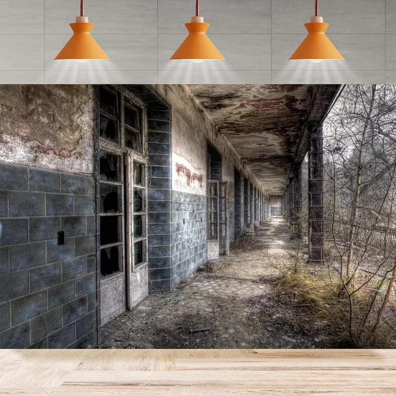 Abandoned Ruins Old House Photography Backdrop Shabby Room Interior Windows Graffiti Wall Background Party Backdrop Wall Banner