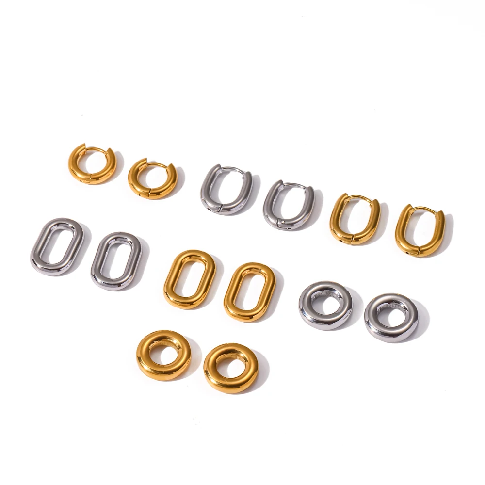 18K Goldfarben Beschichtete Glänzende Edelstahl Geometrische Doppelring-Ohrringe für Damen Wasserfester Modeschmuck – Detail 3