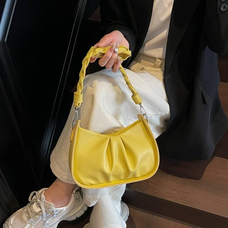 

Women's Casual Faux Leather Ruched Hobo Shoulder Bag with Braided Strap, for Daily Office, Streetwear, Weekend Travel & Errands