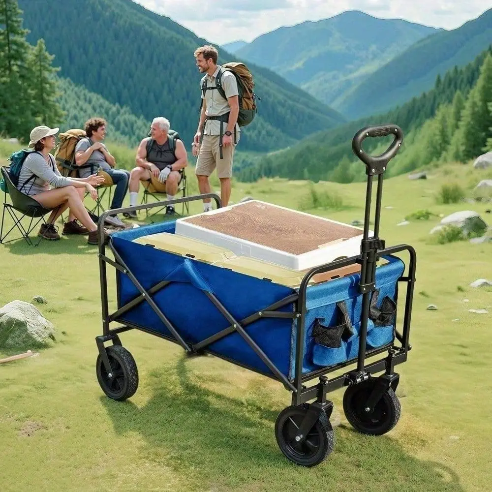 

Portable 30 Collapsible Wagon Cart, Heavy Duty Folding Utility Wagon With 360lbs Load, AllTerrain Wheels For Camping, Beach, Ga