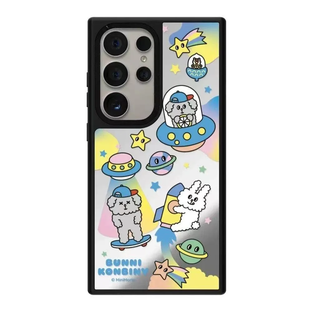 

Cute Space Bunny Mirror Magnetic Acrylic Case for Samsung Galaxy S23 S24 S25 Ultra S25+ Plus Protective Shell