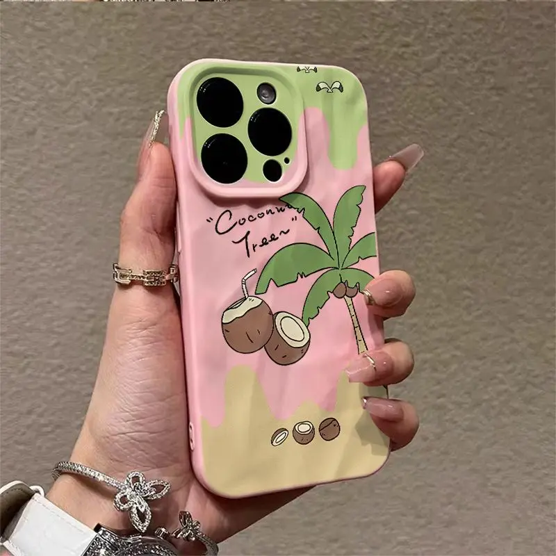 

Phone Case For iphone 16 15 14 13 12 11 8 7 X XS XR Pro Max Plus INS Color Coconut Tree Print Anti-fall Soft Protective Cover