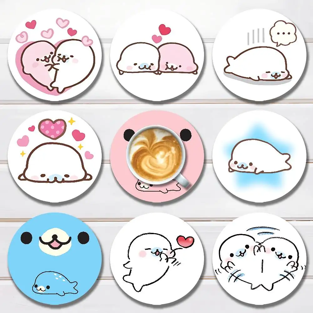 

M-Mamegoma S-Seal Cute Meme wooden anti-slip coasters suitable for home office and theme party decoration