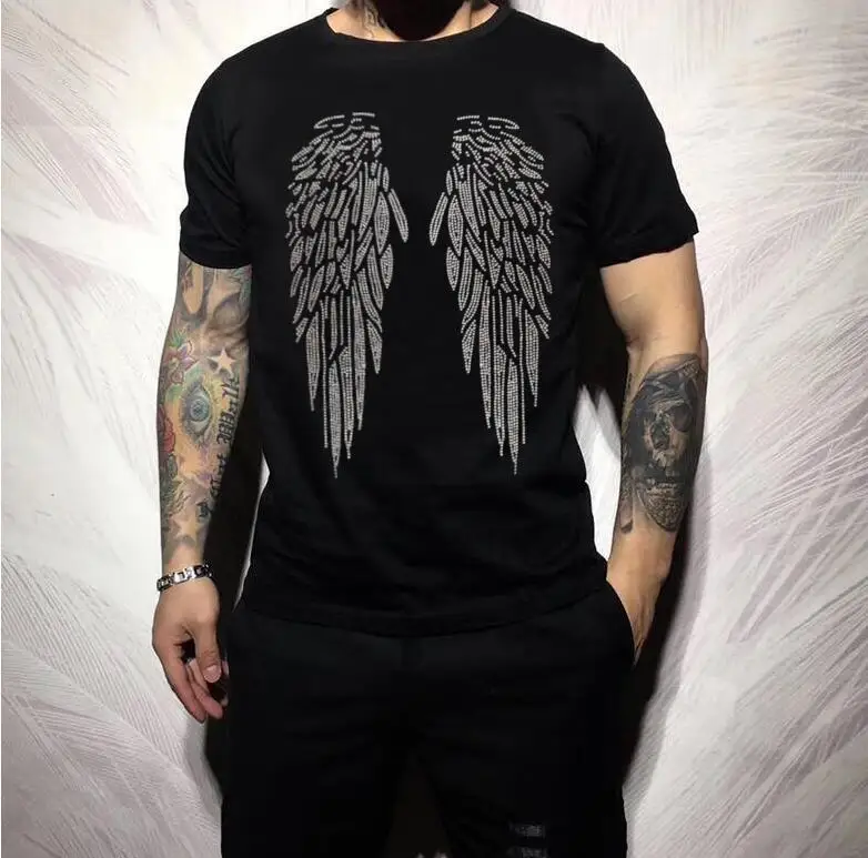 Top Clothes Rhinestone Designer T-shirt slim fit Short Sleeve men