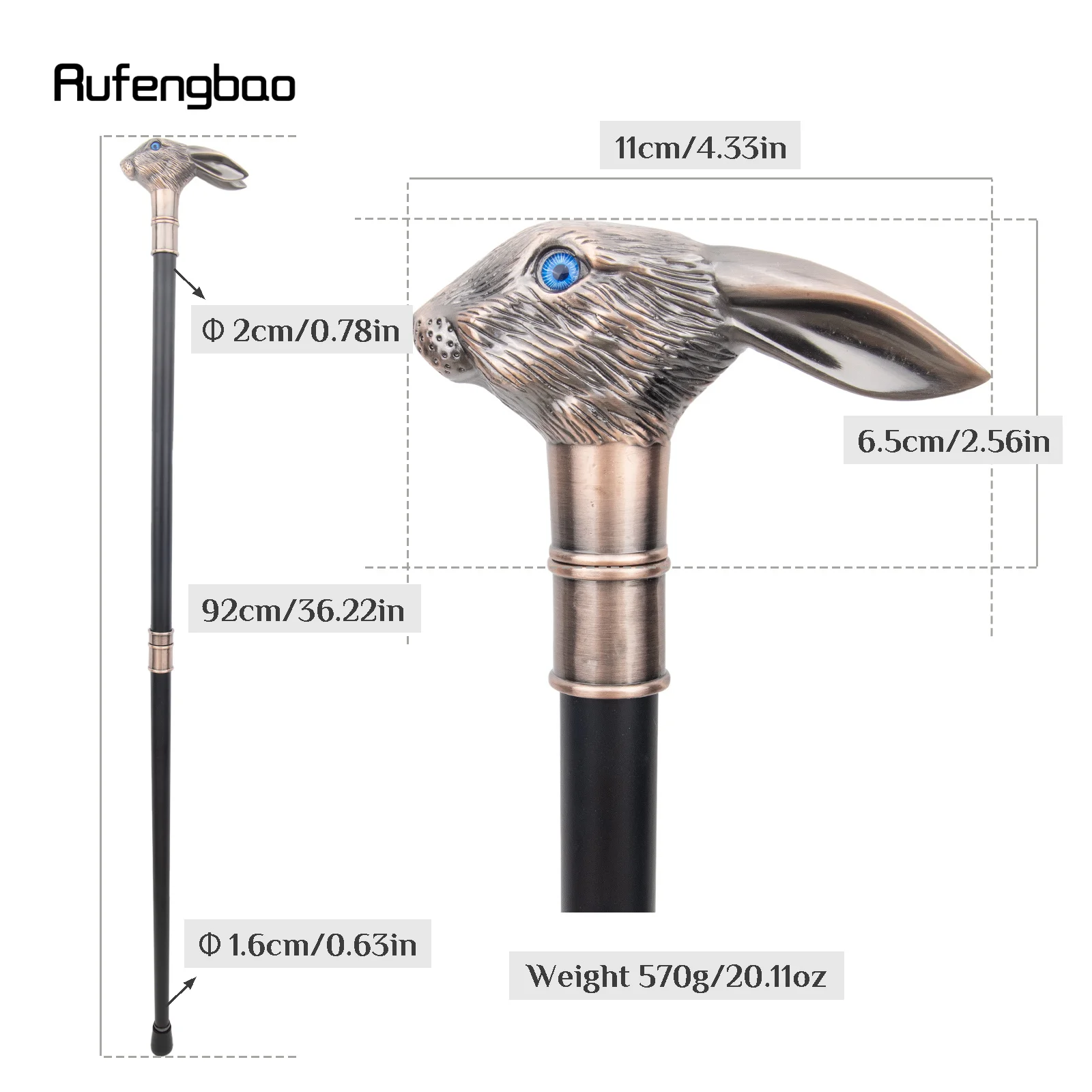 Red Copper Rabbit Long Ear Gentleman Cane Fashion Stick Gentleman Crosier Knopf Stick 92cm Performance Stage Cane