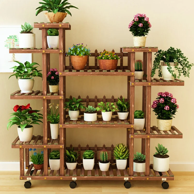 Wood Flower Rack Plant Stand Shelves Bonsai Display Shelf Indoor Yard Garden  Plant Shelves Patio Balcony Flower Stands