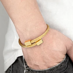 MKENDN Luxury Style Non-fading Cuff Bangle Stainless Steel Twisted Elastic Cable Bracelet Men Women Jewelry Street Gifts