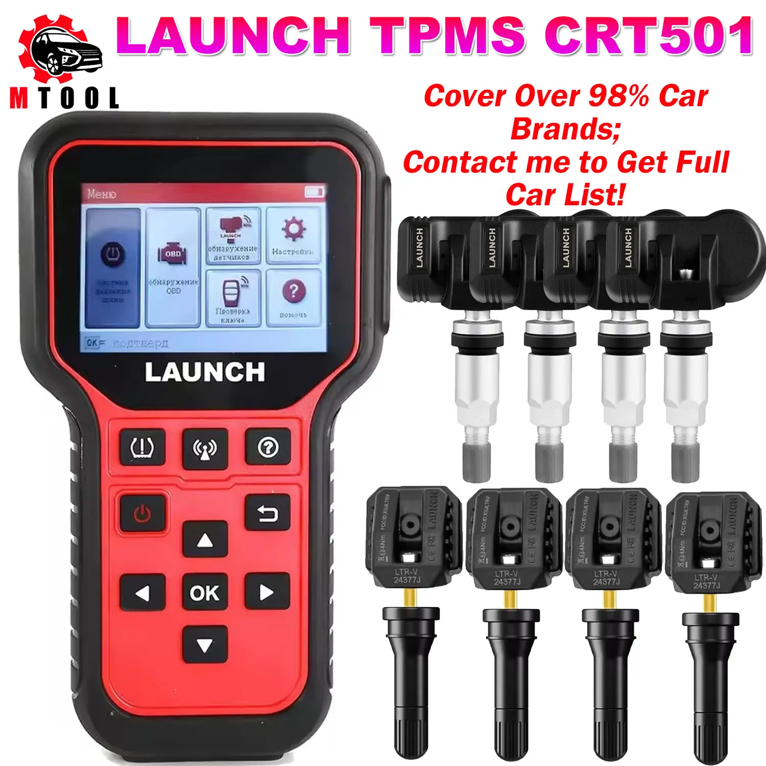 LAUNCH CRT501 CRT 501 PK TSGUN Tire Pressure Monitor System Activate Diagnostic Tool Read Write TPMS 433+315MHZ 2 In1 RF-sensors