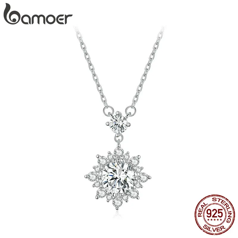 BAMOER Moissanite Halo Necklace for Women, 1 Carat Lab Grown Diamond 925 Sterling Silver Chain Necklace