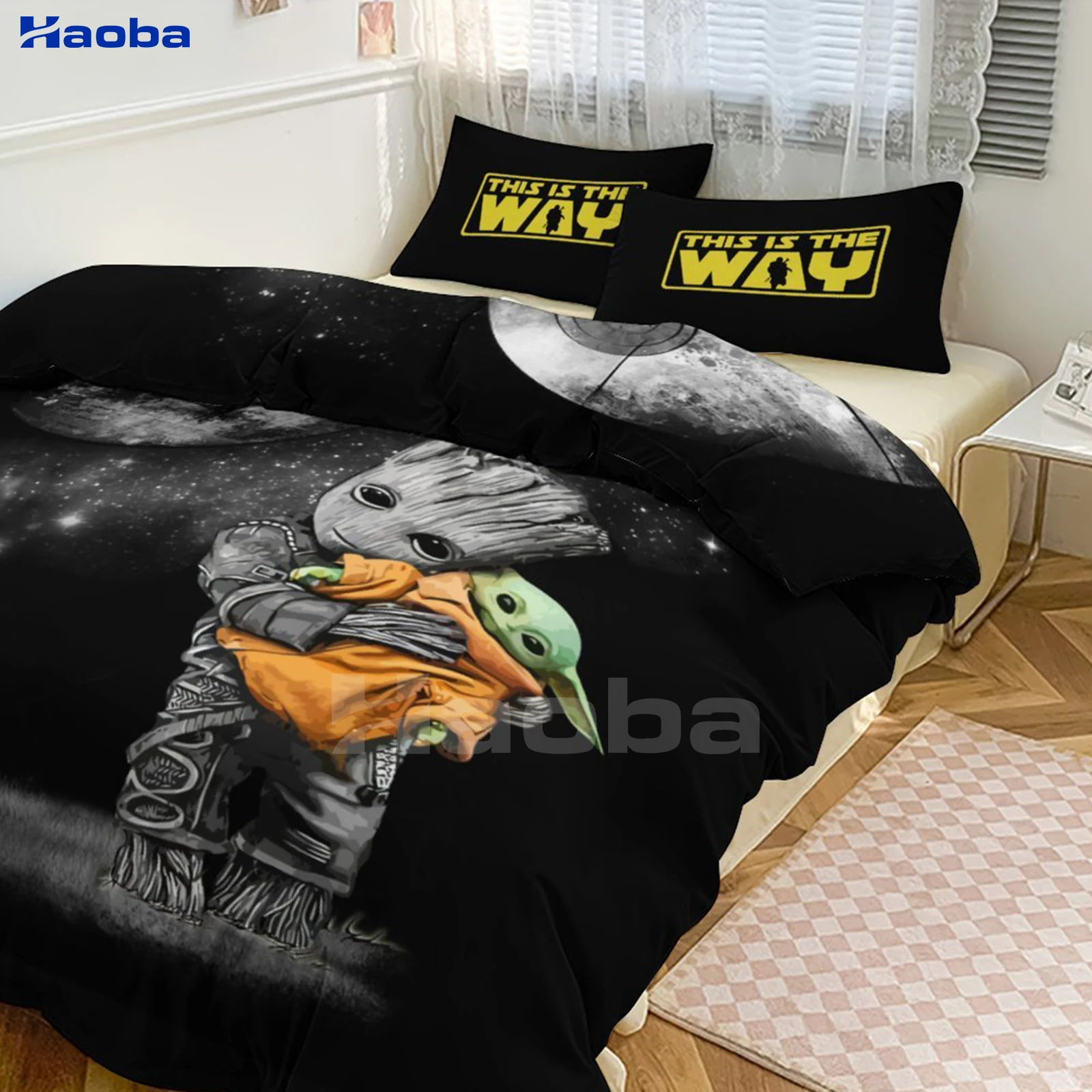 Baby Alien & this is the way Print Three Piece Bedding Set Children or Adults for Beds Quilt Covers Birthday Gifts for Women Men