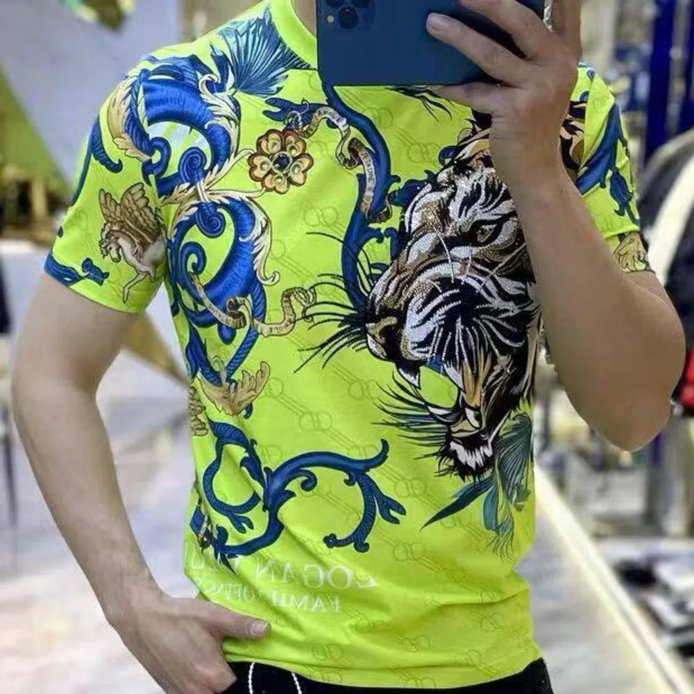 Flower Tee Shirt Homme Short Baroque Printing Men Tshirt Summer Korean Multicolour Tide Tshirt Camiseta Slim Fit Tshirt For Men