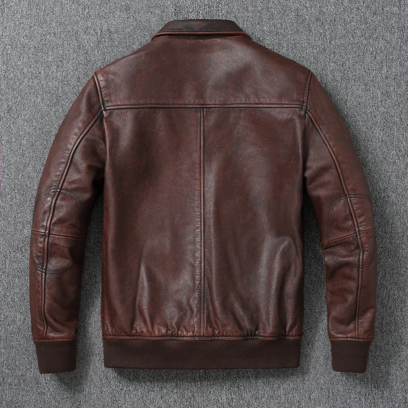 سترة جلدية أصلية بقصة ضيقة للرجال بنمط جديد، معطف لراكبي الدراجات النارية عتيق، سترة كاجوال عصرية للخريف