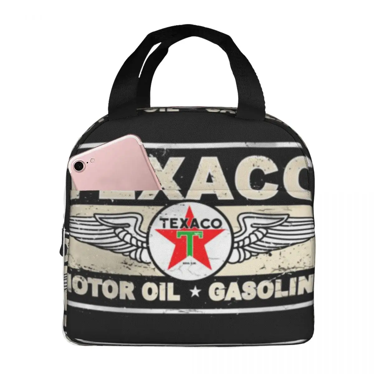 Punk Unisex Vintage Texaco Sign Lunch Bag Insulation Bento Pack Aluminum Foil Rice Bag Meal Pack Ice Pack Bento Handbag