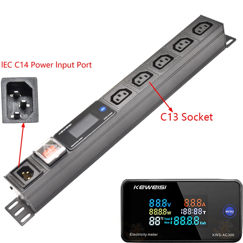 Power strip cabinet rack wall mounted desktop  Voltmeter C14 input power input 2-8 way C13 socket expansion appliance