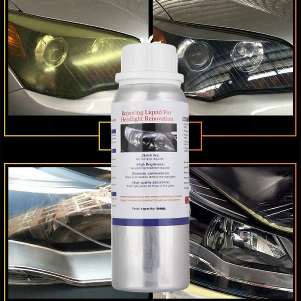 Headlight Refurbishment Liquid Polymer Car Headlamp Polishing Repair 100ML Liquid Polymer Scratch Remover Cleaning Lamps