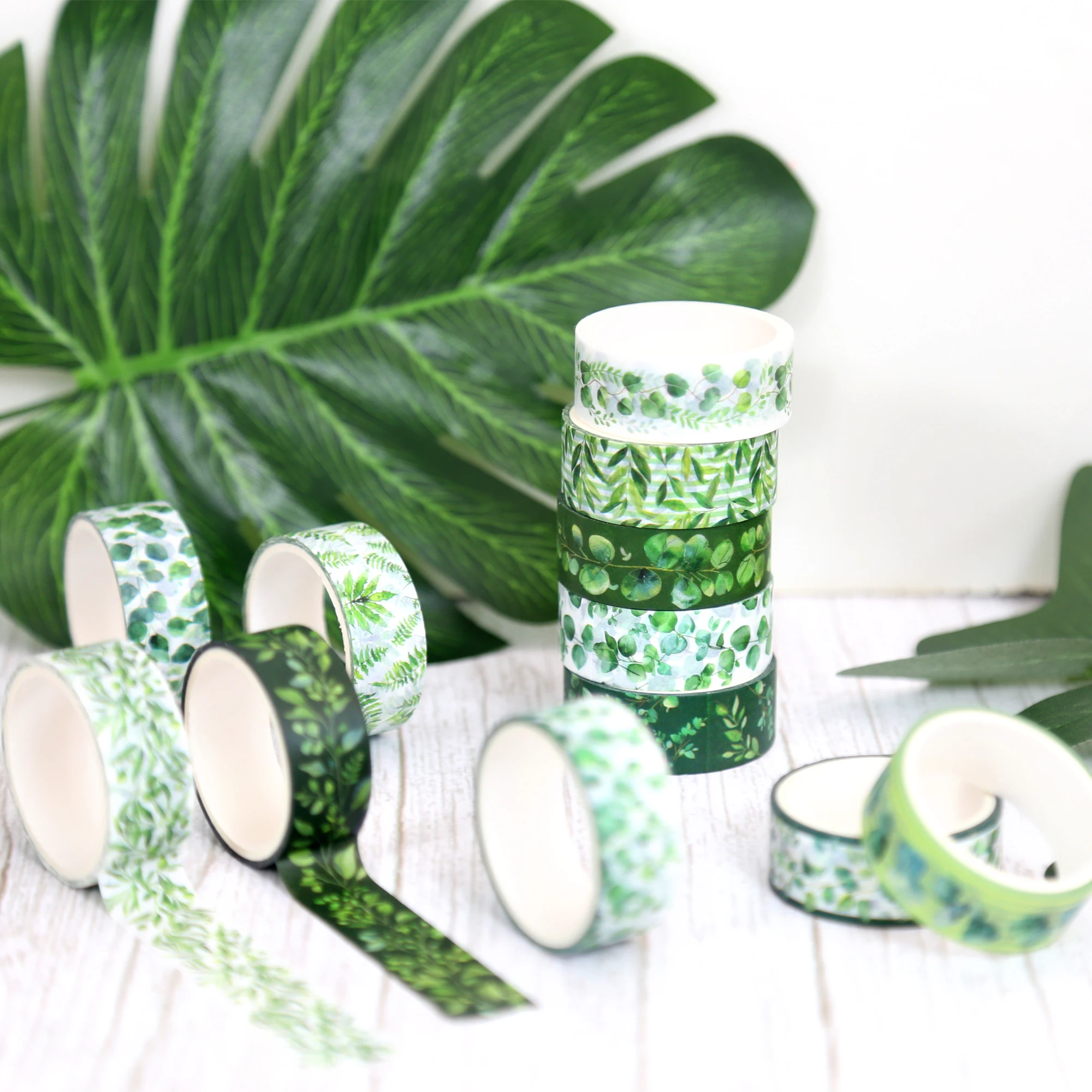 Washi Tape Set, Folhas Verdes, Plantas Da Primavera, Verdura Tropical, Fita Adesiva Para Suprimentos De Jornalismo, 12 Rolos