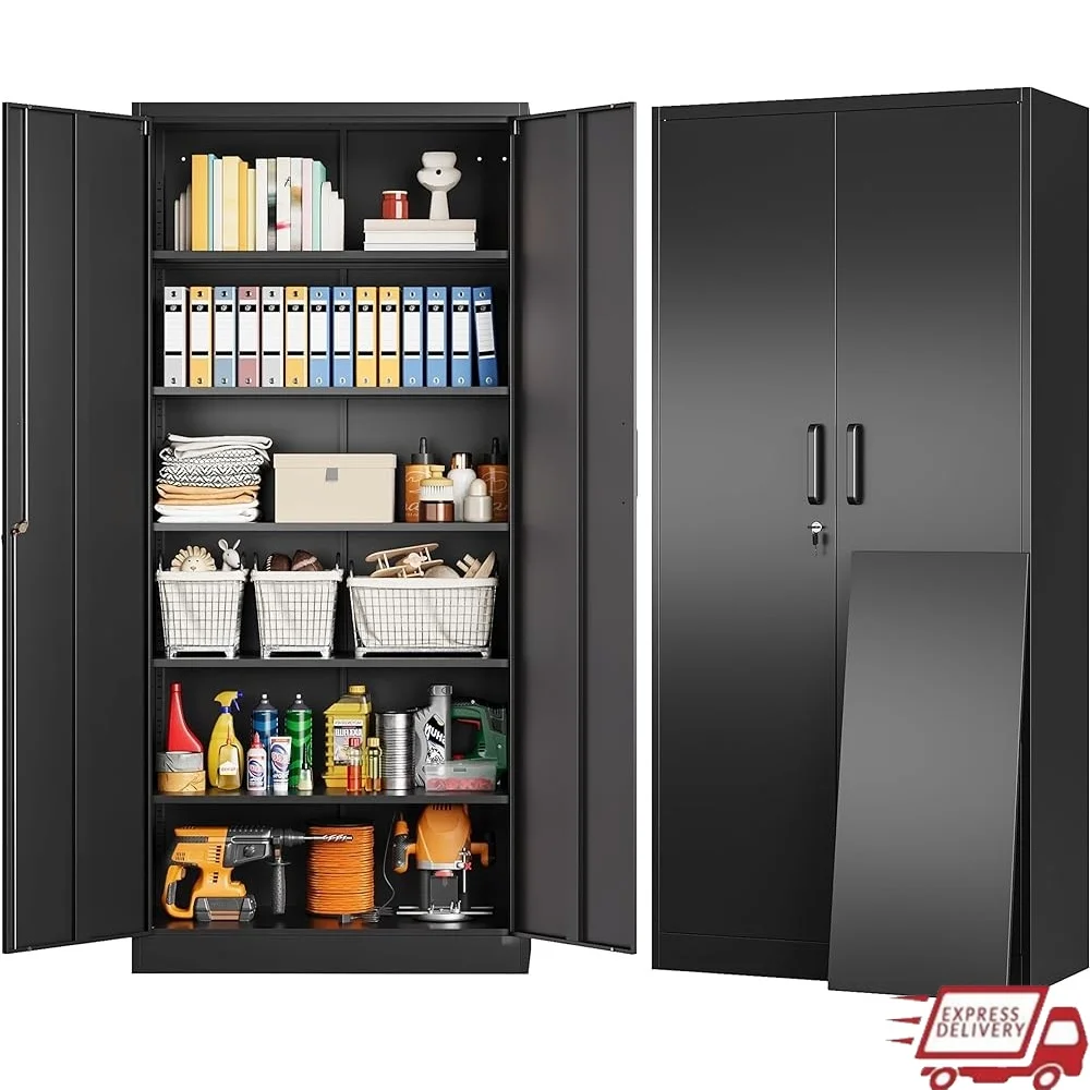 

Durable Metal Cabinet with Lock and Adjustable Shelves Secure Tool Storage Solution Garage Office Warehouse and Workshop