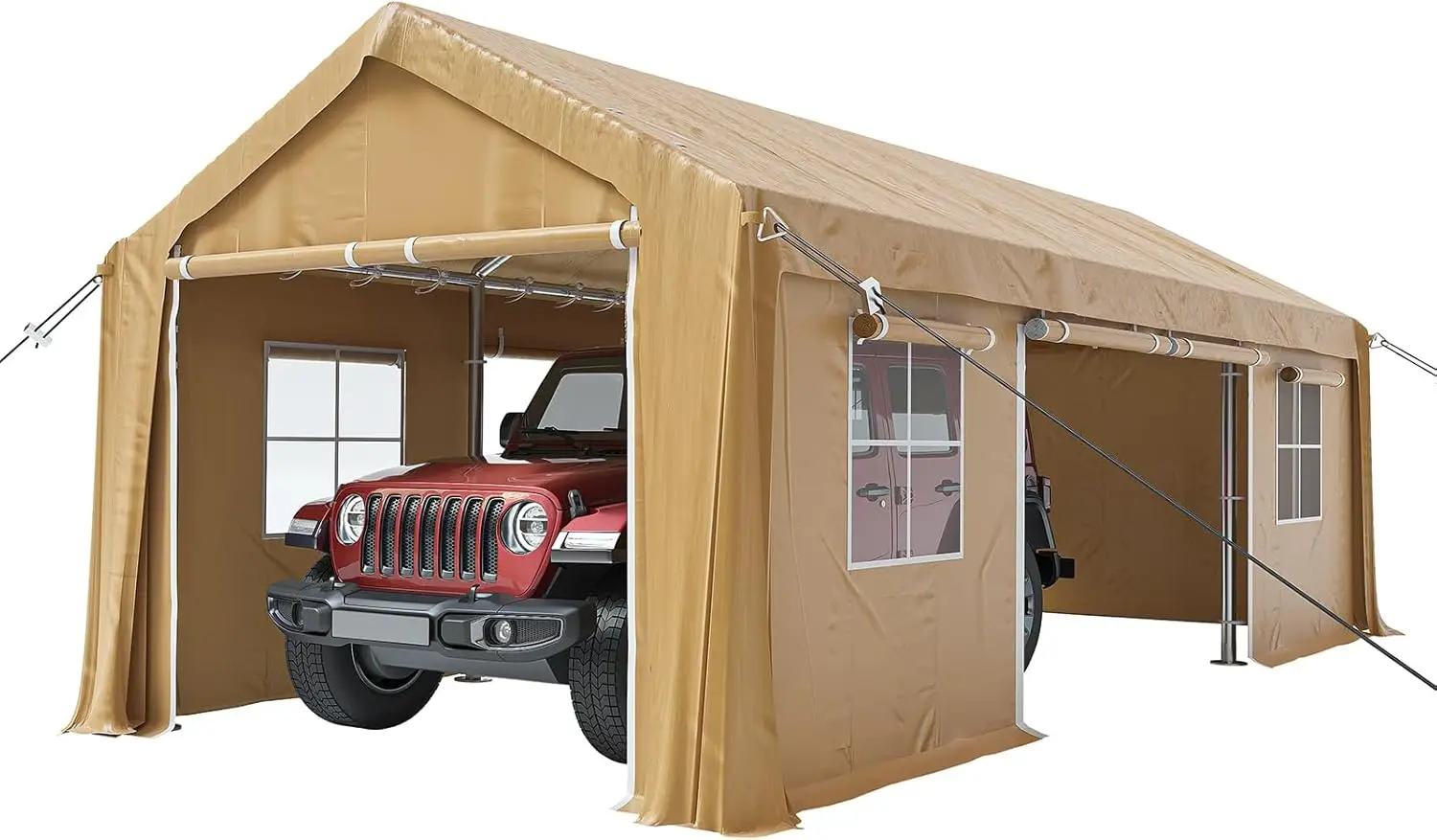 Heavy Duty Canopy, Portable Garage with Removable Sidewalls Doors & Windows, All Season Waterproof Tarp Outdoor Storaeg Shed for