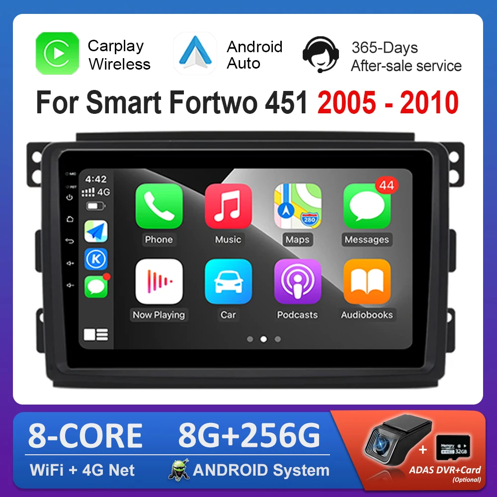 

9-дюймовая ОС Android для Smart Fortwo 451 2005–2010 Навигация GPS Автомобильное видео Мультимедийный плеер WiFi Carplay 4G Автоаксессуары