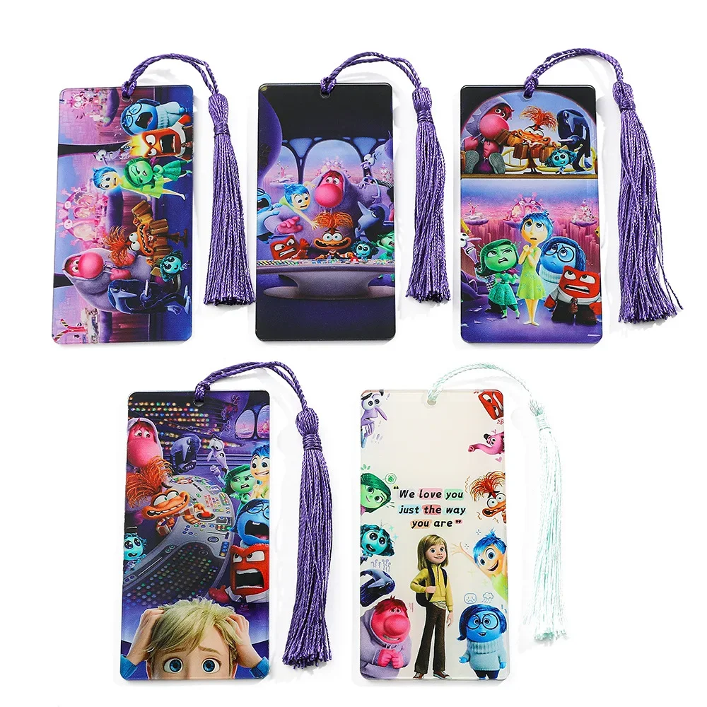 Disney Inside Out 2 Cartoon Bookmark Pendant Bag Accessories Action Figures Toy Joy Anxiety Tassel Bookmarks Kids Birthday Gifts