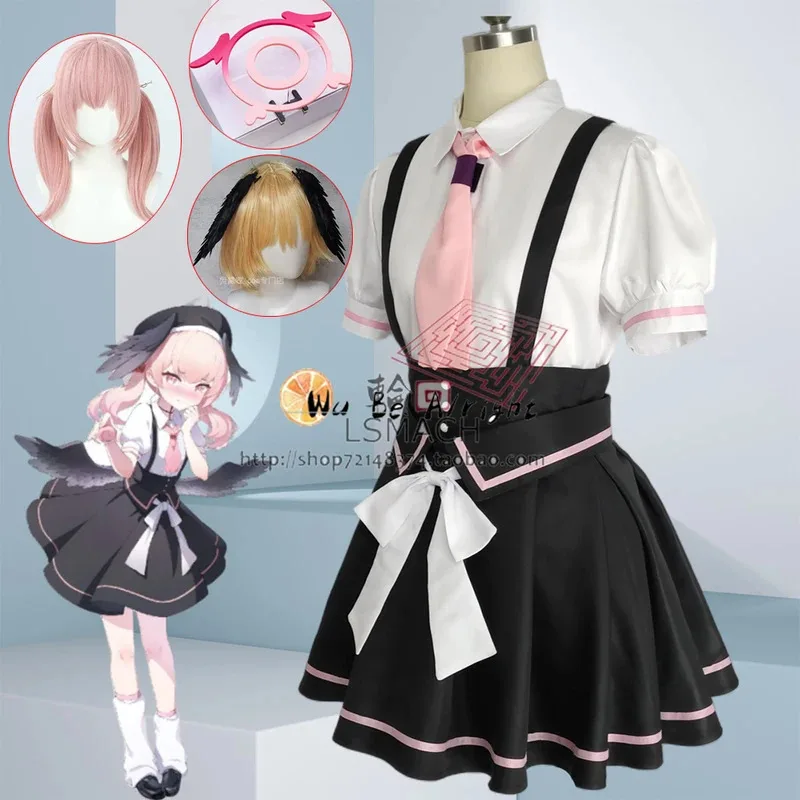 

Blue Archive Shimoe Koharu Cosplay Costume Wig JK Skirts Suit Black Wings Headwear Halo Halloween Party Carnival Roleplay Outfit