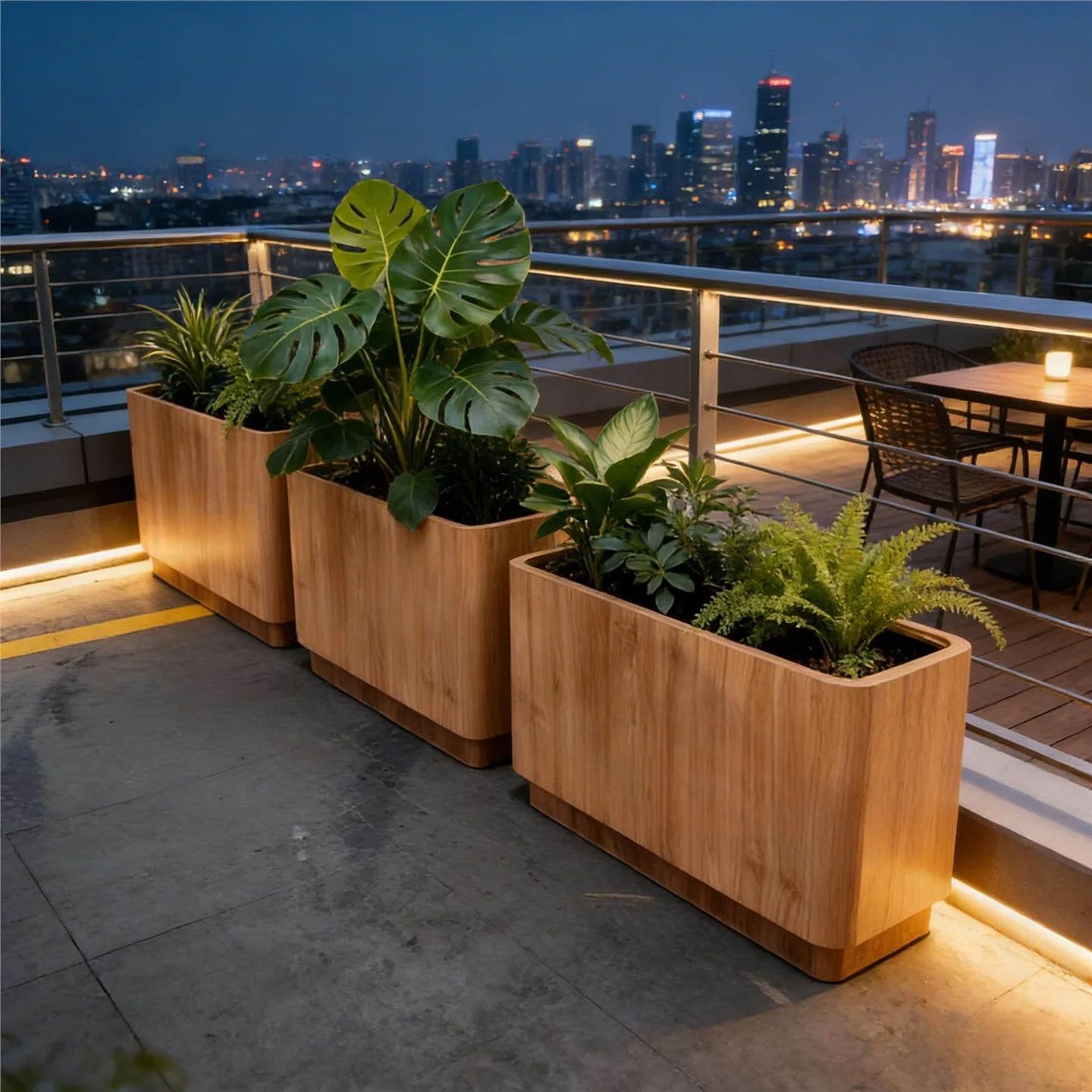Outdoor wood grain flower box combination commercial street milk tea shop wrought iron stainless steel flower slot partition