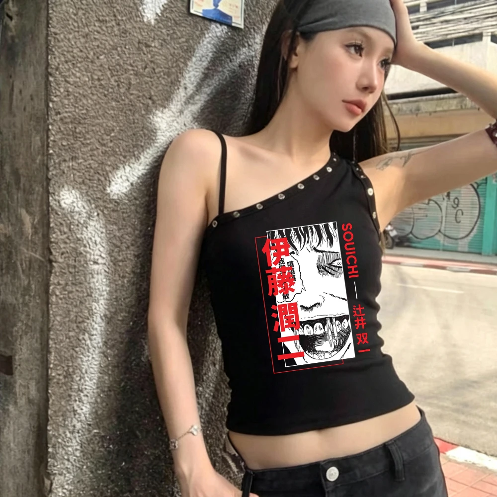 Junji Ito cropped top shoujo goth japanese anime y2k alternative  t shirt graphic grunge baddie