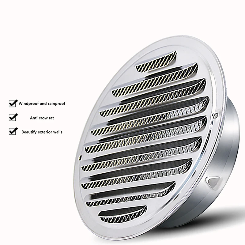 Round Stainless Steel Air Vent Grille, Proteção contra Insetos, Home Exterior Wall Ducting, Ferramenta de Ventilação, 70mm, 80mm, 100mm, 120mm, 150mm