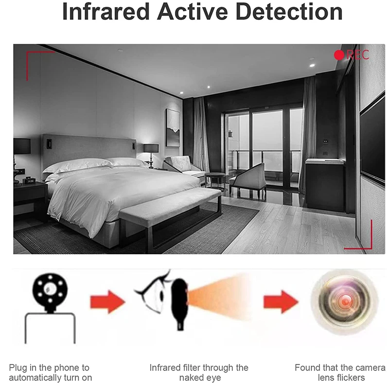 Phone Anti-candid Camera Detector For iOS Android USB C Portable Hotel Anti-Theft Camera Anti-Spy Camera IR Detector LED Alarm