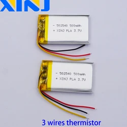 2pcs 3.7V 500mAh 1.85Wh 502540 Thermistor NTC 3 Wires Li-Polymer Li Lipo Replacement Battery For GPS MP4 Car Camera DashCam LDE