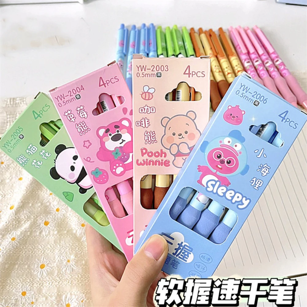 4pcs/box Anime Disney Cute Lotso Loopy Cartoon Black Quick-dry Neutral Pen Pupil Diary Study Stationery Work Articles for Use