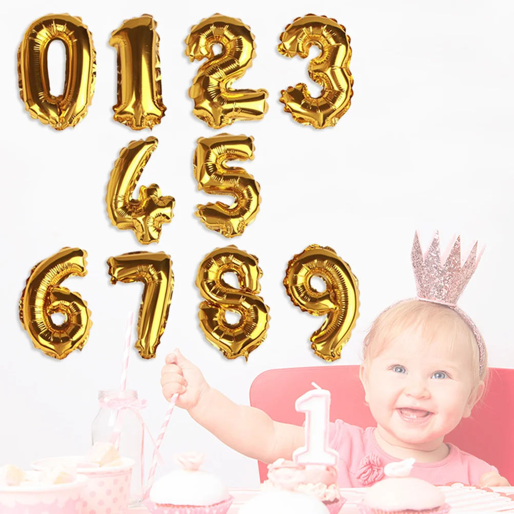 

10Pcs Number Balloon Shape Cake Toppers Aluminum Foil Decorative Insert Cards Birthday Wedding Dessert Party Decoration