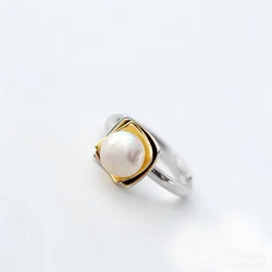 Authentic 925 Sterling Silver Fashion 8mm Natural Pearl Opening Adjustable Rings For Women Fine Jewelry Christmas Gift