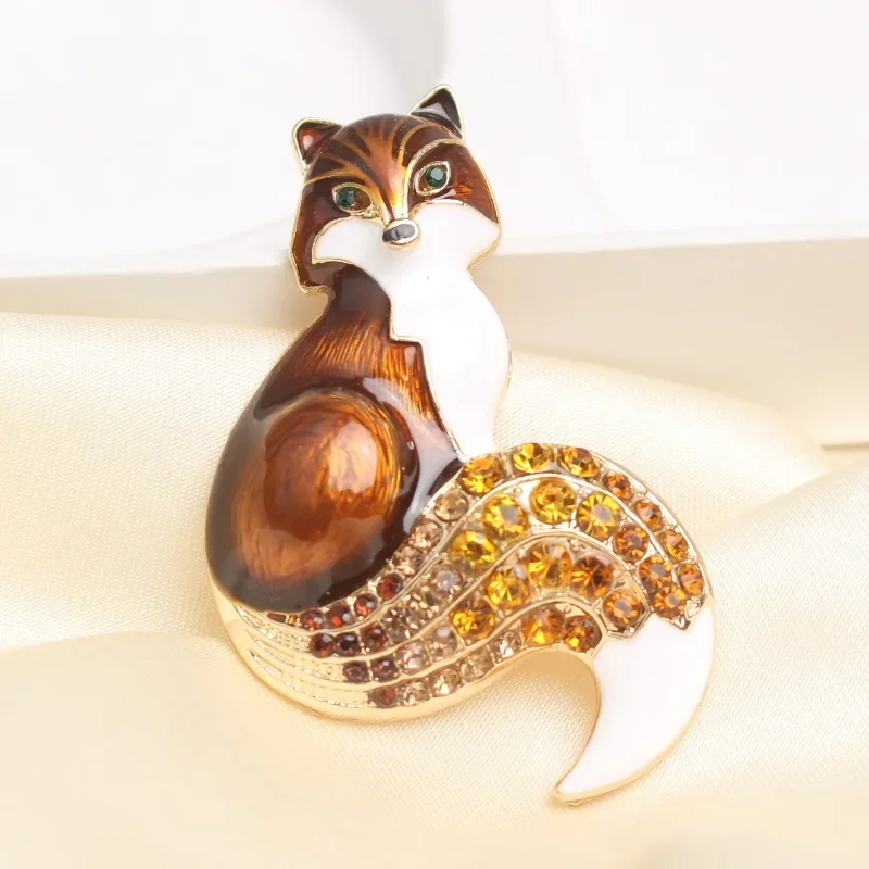 Women Rhinestone Enamel Fox Brooches For Animal Party Causal Pins Accessories